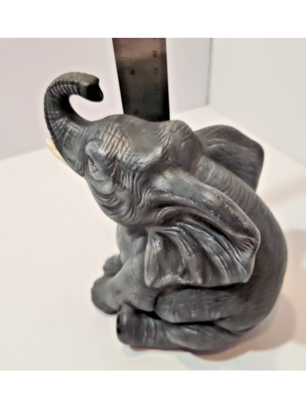 Vintage Lifelike Ceramic Sitting Baby Grey Elephant Figurine 6" Detailed - Picture 10 of 11